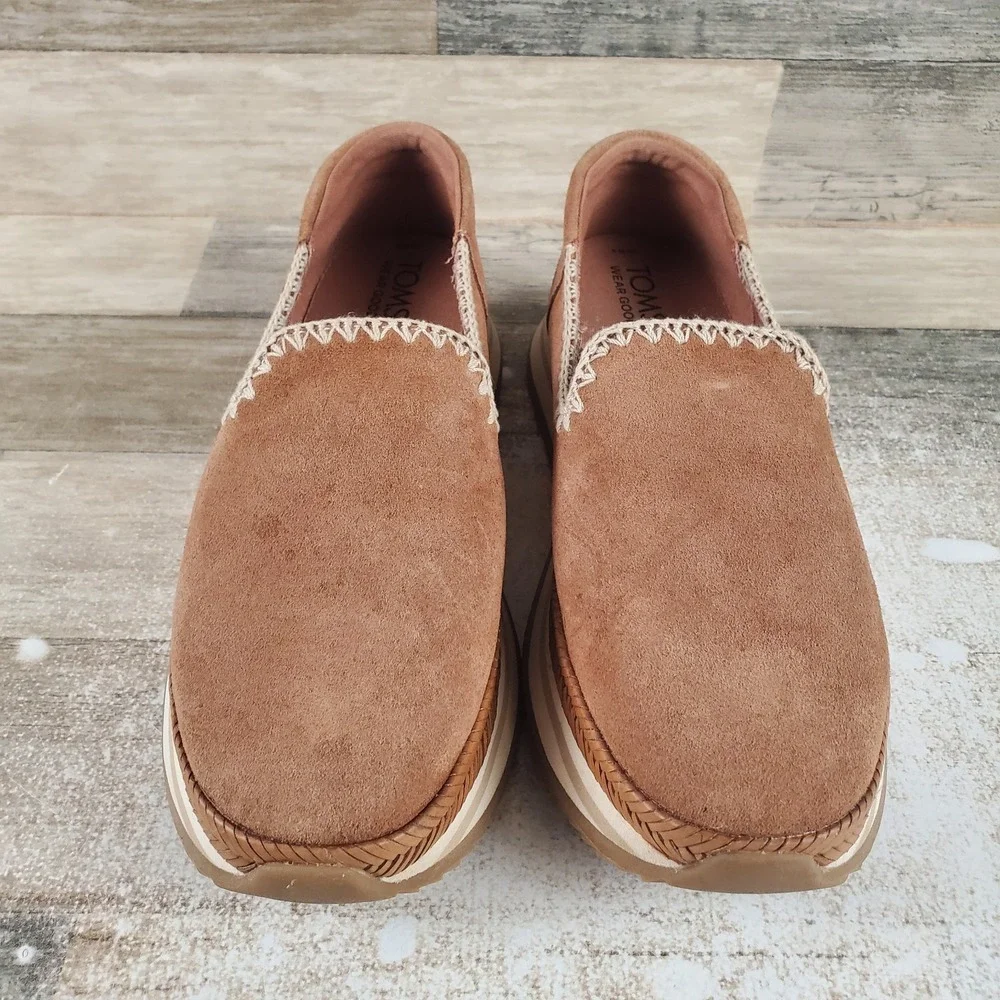 TOMS Jocelyn Womens Espadrille Shoes Sz 8 Brown Suede Platform Slip On‎ Sneakers